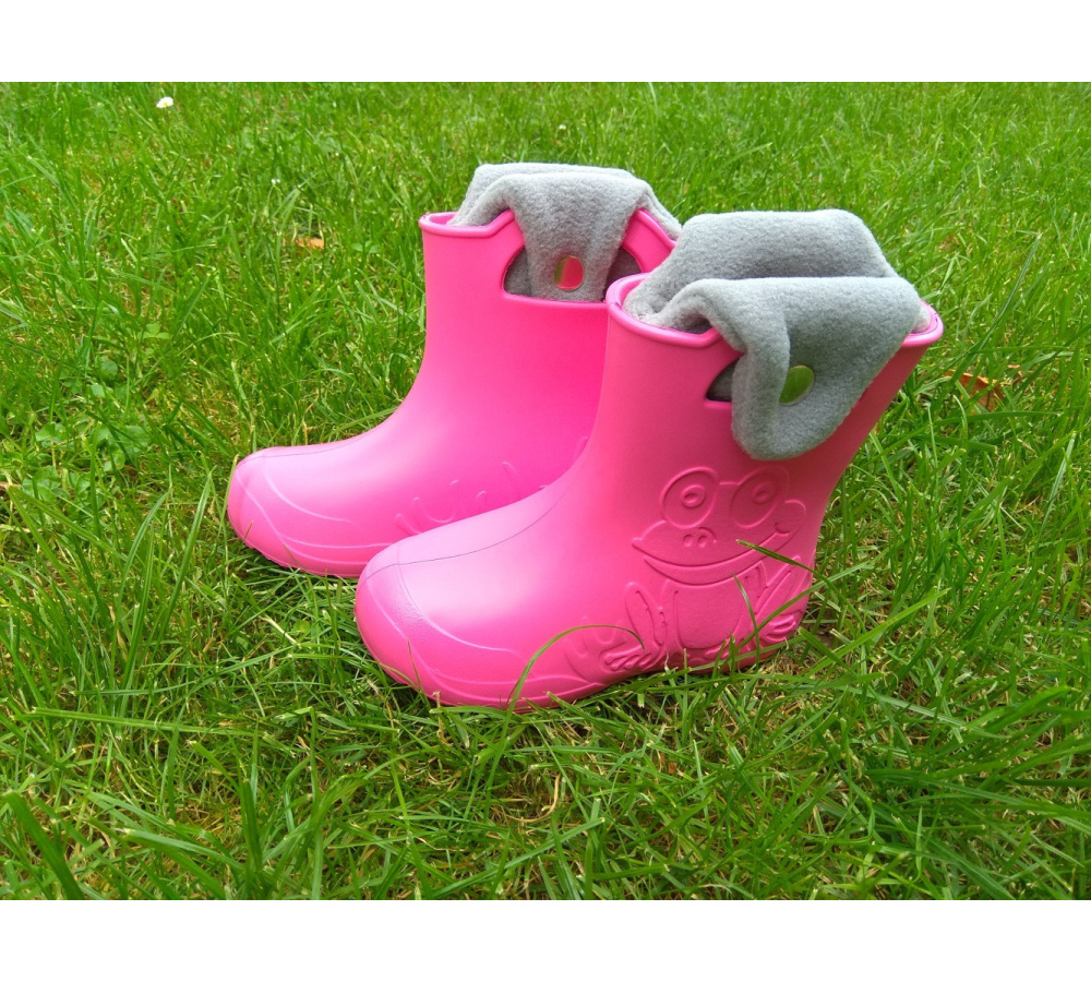 Camminare - detské zateplené gumáky žabka - tmavo ružové