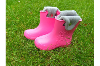 Camminare - detské zateplené gumáky žabka - tmavo ružové