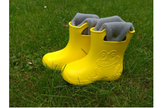 Camminare - detské zateplené gumáky žabka - žlté