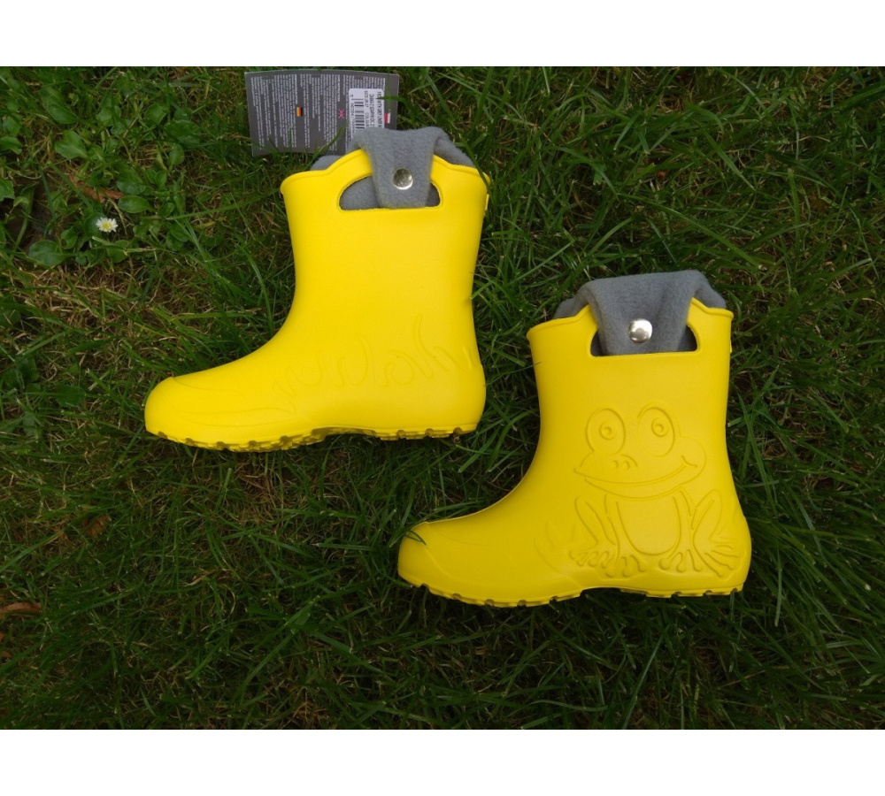 Camminare - detské zateplené gumáky žabka - žlté