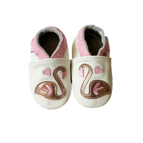 Footstep - kožené capačky plameniak biele