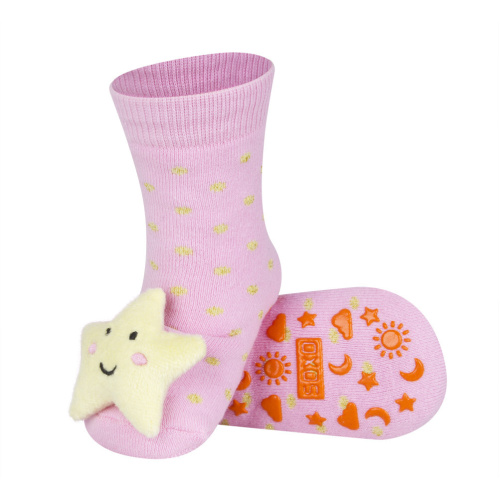 Detské protišmykové ponožky s hrkálkou - ružové s hviezdičkou