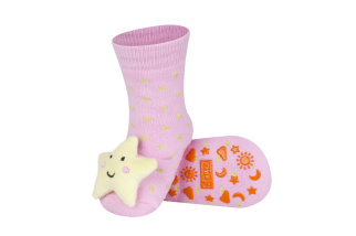 Detské protišmykové ponožky s hrkálkou - ružové s hviezdičkou