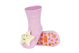 Detské protišmykové ponožky s hrkálkou - ružové s hviezdičkou