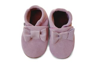 Kožené capačky Afelo - ružové s mašličkou