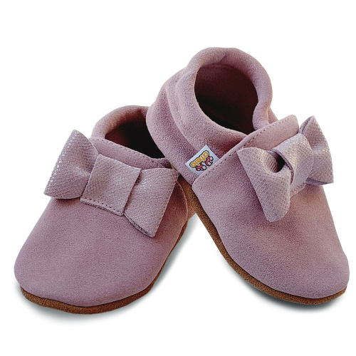 Kožené capačky Afelo - ružové s mašličkou