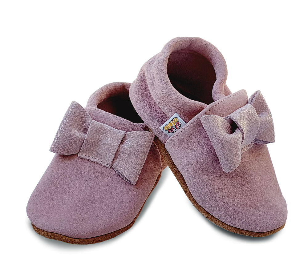 Kožené capačky Afelo - ružové s mašličkou