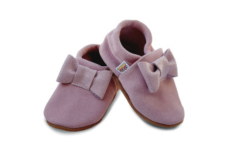 Kožené capačky Afelo - ružové s mašličkou