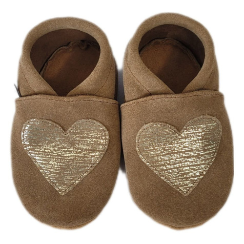 Kožené capačky Afelo - hnedé so zlatým srdiečkom