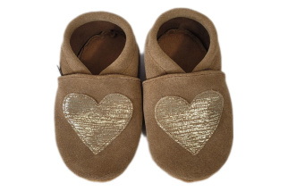 Kožené capačky Afelo - hnedé so zlatým srdiečkom