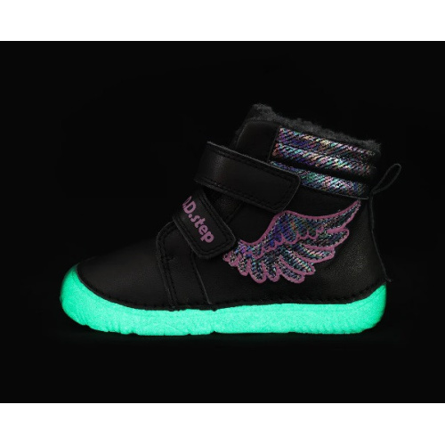 DDstep 073 Barefoot - zimné kožené topánky fluorescenčné - black