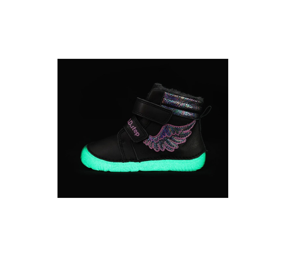 DDstep 073 Barefoot - zimné kožené topánky fluorescenčné - black