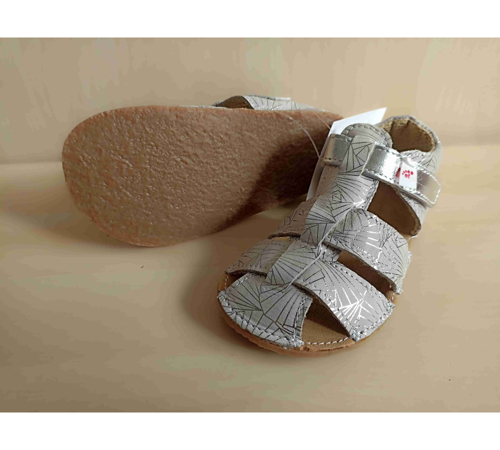 EF barefoot sandálky - bielo/strieborná fantázia
