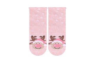 Detské vianočné ponožky so sobom - lososové