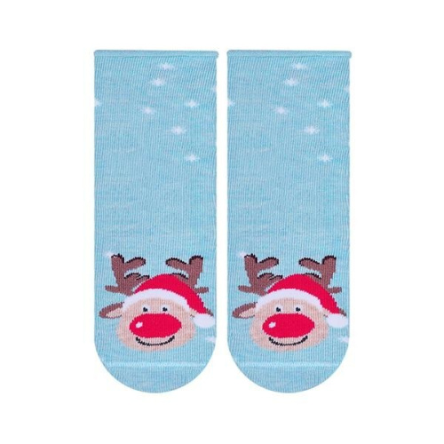 Detské vianočné ponožky so sobom - svetlomodré