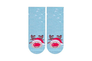Detské vianočné ponožky so sobom - svetlomodré