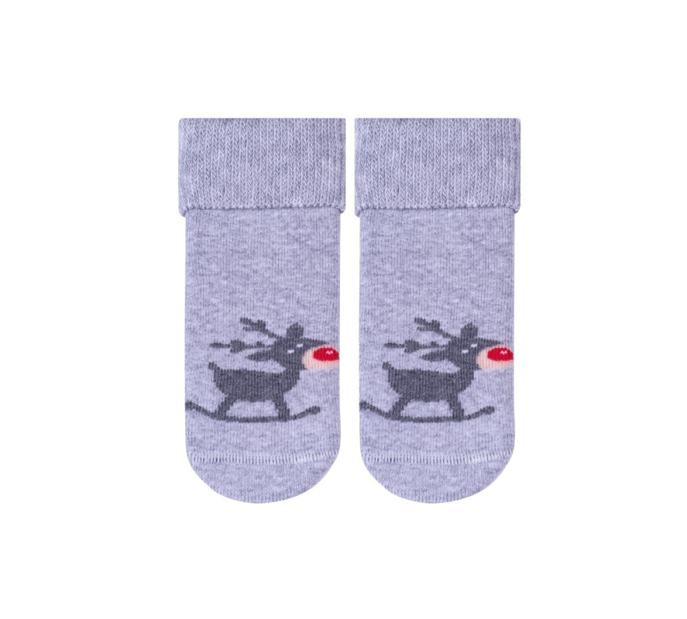 Detské vianočné ponožky so sobom - svetlošedé