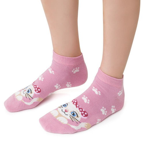 Dievčenské ponožky s mačkou - ružové