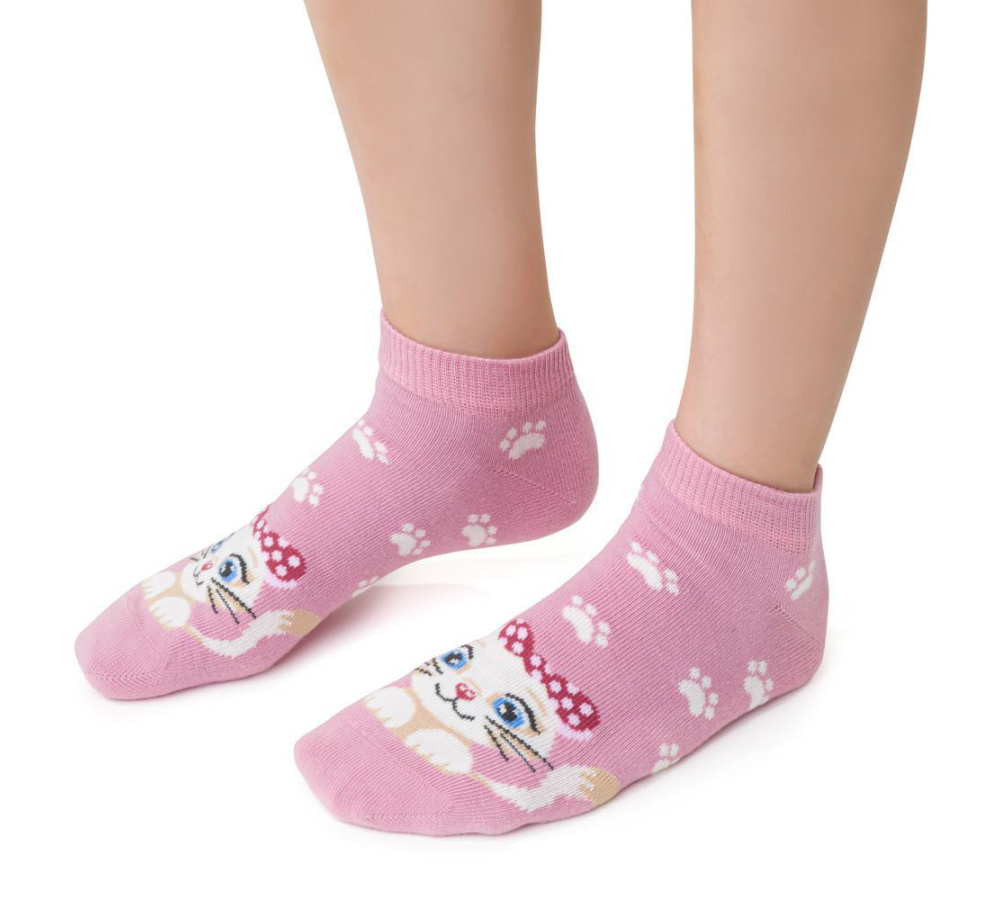 Dievčenské ponožky s mačkou - ružové