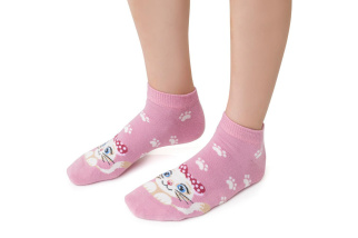 Dievčenské ponožky s mačkou - ružové