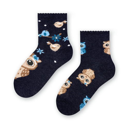 Bavlnené ponožky so sovami - tmavomodré
