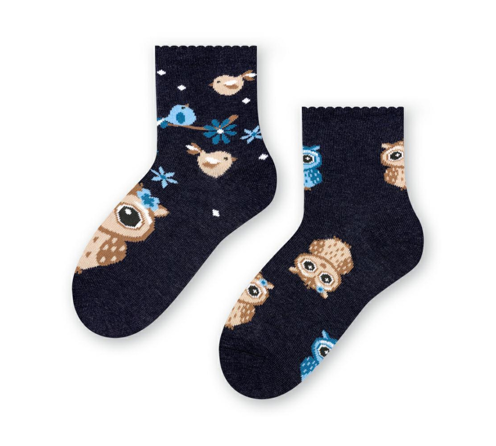 Bavlnené ponožky so sovami - tmavomodré