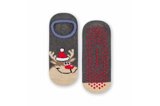 Detské vianočné protišmykové ponožky so sobom - sivé