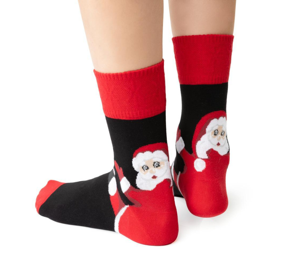 Vianočné ponožky so Santa Clausom pre mužov - čierna