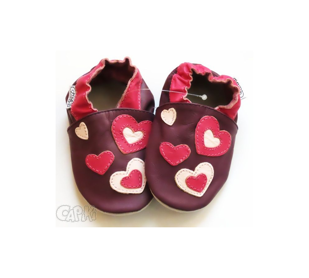 Capiki - kožené capačky - srdiečka