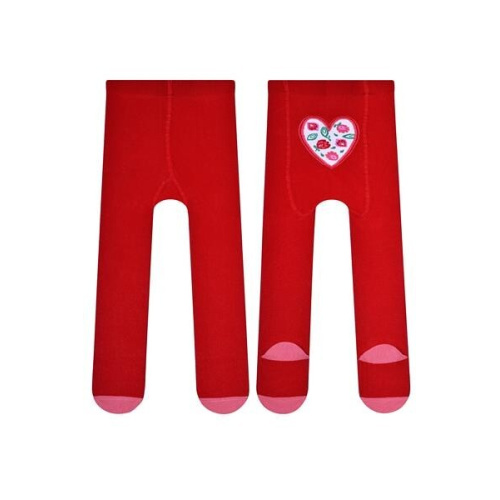 Dievčenské bavlnené pančuchy - červené so srdiečkom