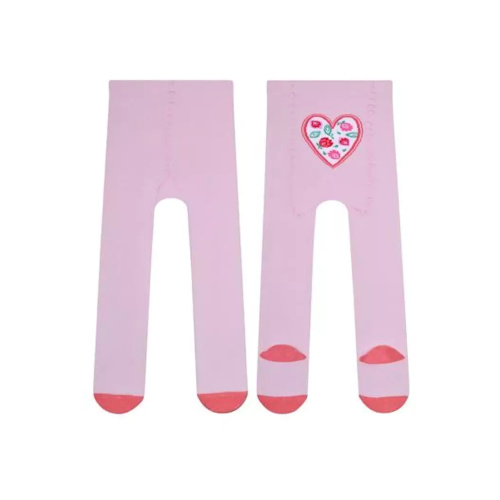 Dievčenské bavlnené pančuchy - ružové so srdiečkom