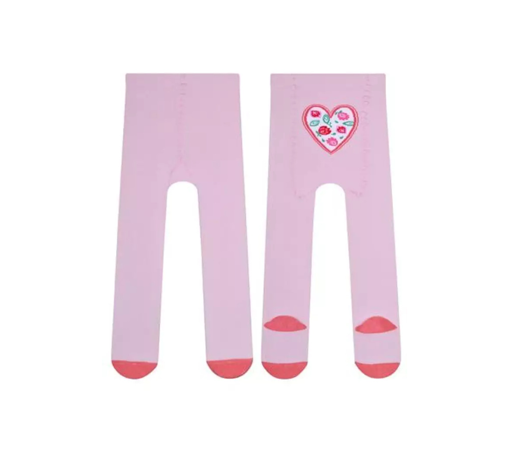 Dievčenské bavlnené pančuchy - ružové so srdiečkom