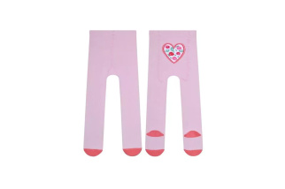 Dievčenské bavlnené pančuchy - ružové so srdiečkom