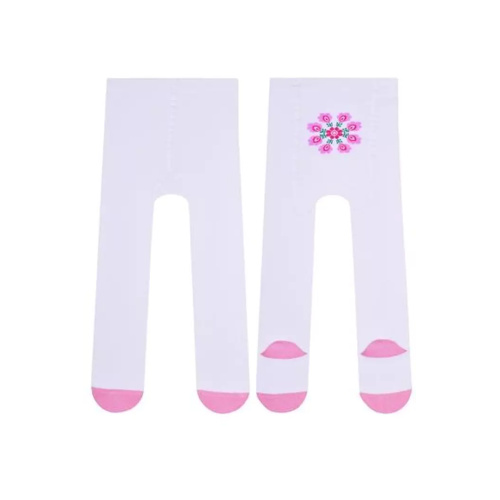 Dievčenské bavlnené pančuchy - biele s kvietkom