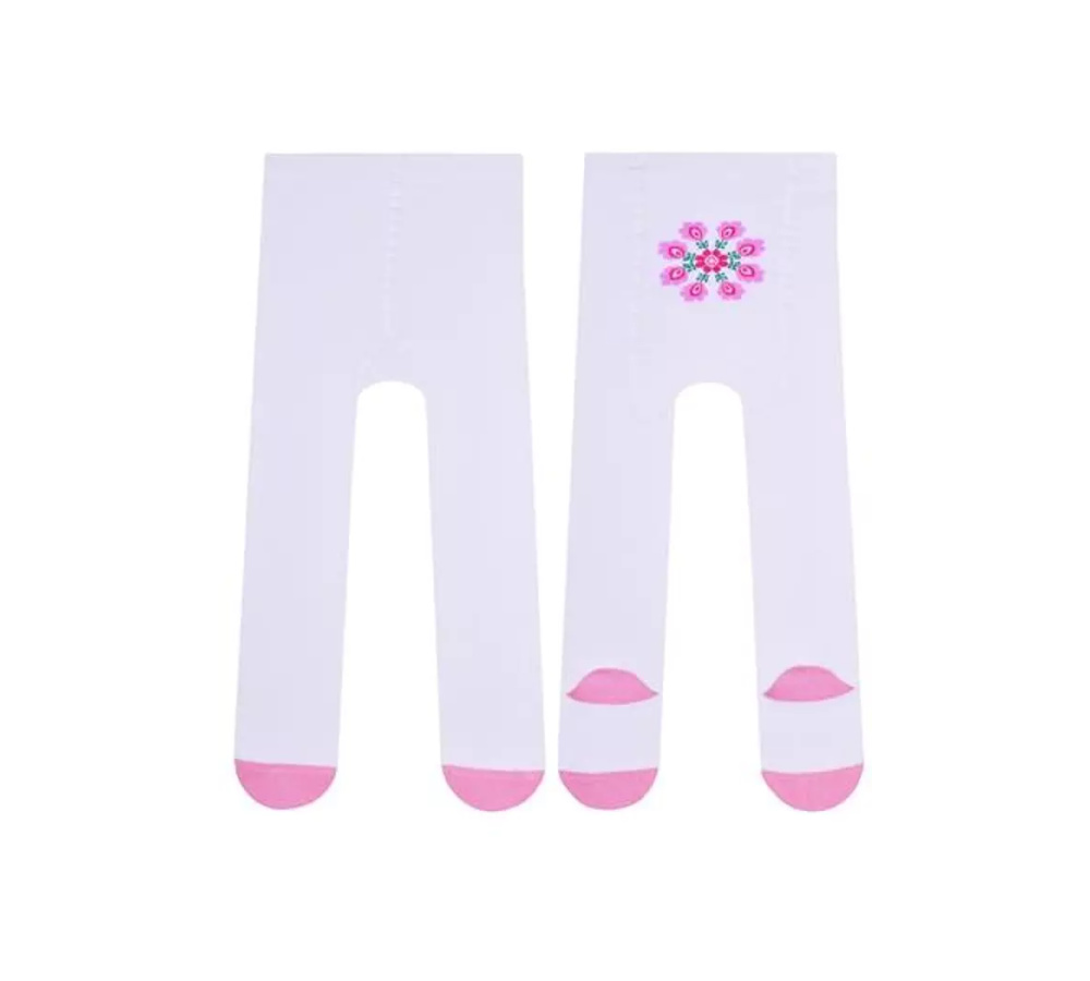 Dievčenské bavlnené pančuchy - biele s kvietkom