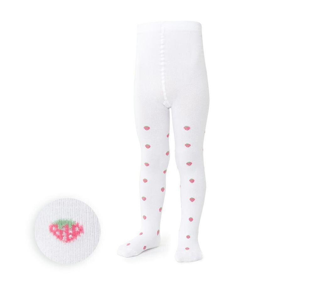 Bavlnené pančuchy pre deti - biele s jahôdkou