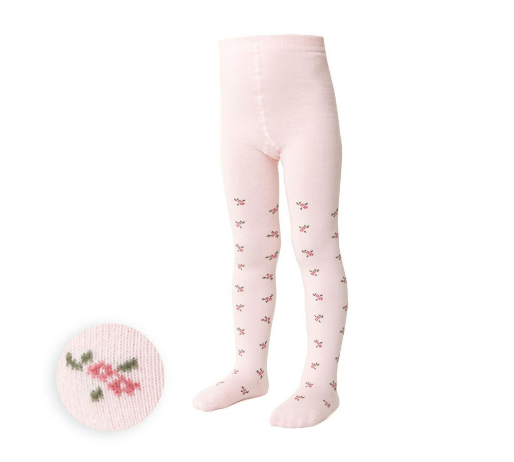 Bavlnené pančuchy pre deti - ružové s kvietkom