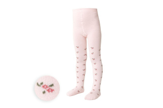 Bavlnené pančuchy pre deti - ružové s kvietkom