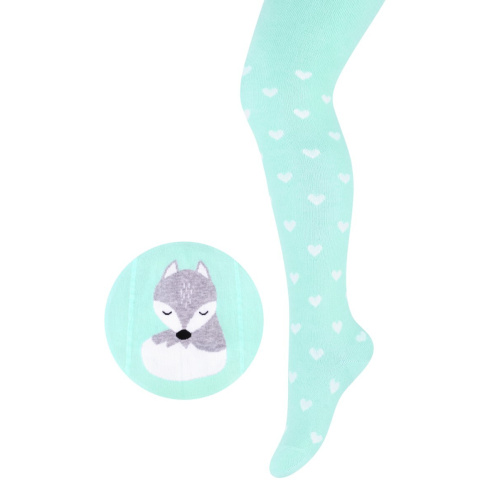 Bavlnené pančuchy pre deti - mätové so srdiečkami a líškou