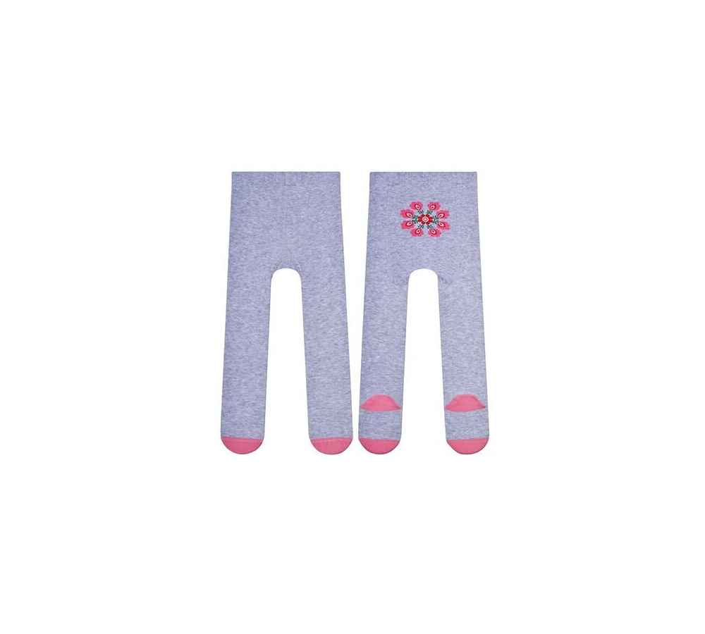 Dievčenské bavlnené pančuchy - sivé s kvietkom