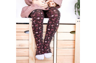 Bavlnené pančuchy pre deti - hnedé s kvietkom