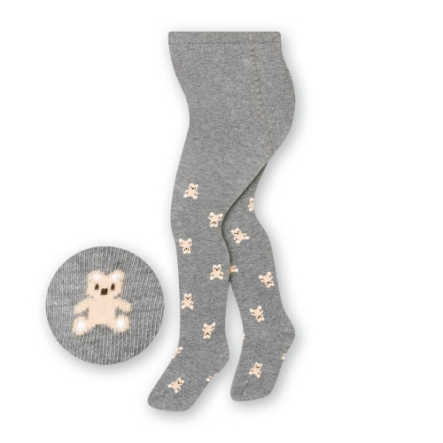 Bavlnené pančuchy pre deti - sivé s medvedíkom