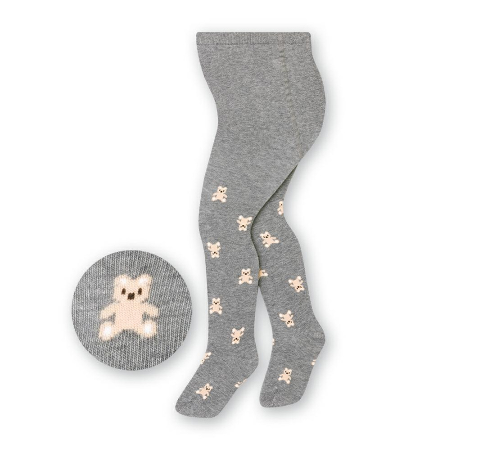 Bavlnené pančuchy pre deti - sivé s medvedíkom