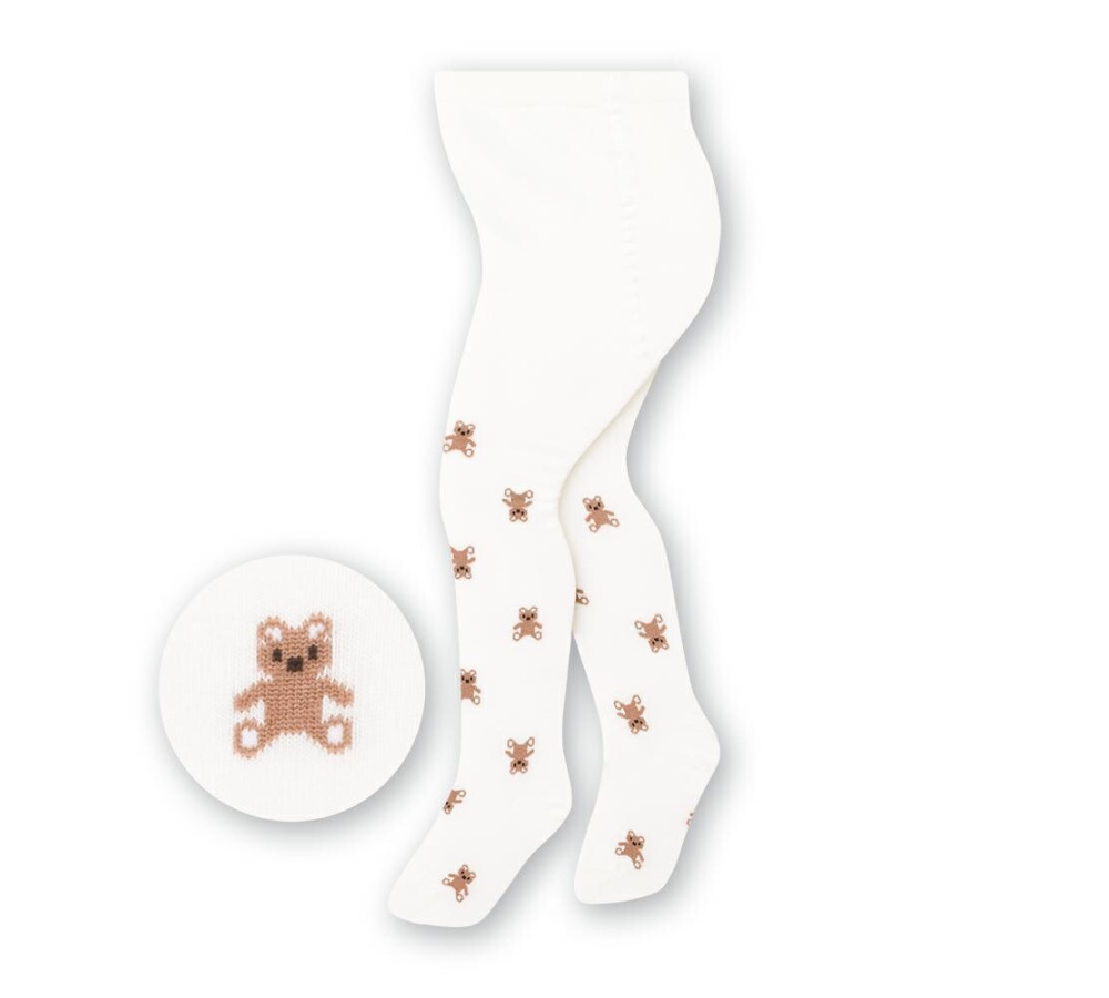 Bavlnené pančuchy pre deti - biele s medvedíkom