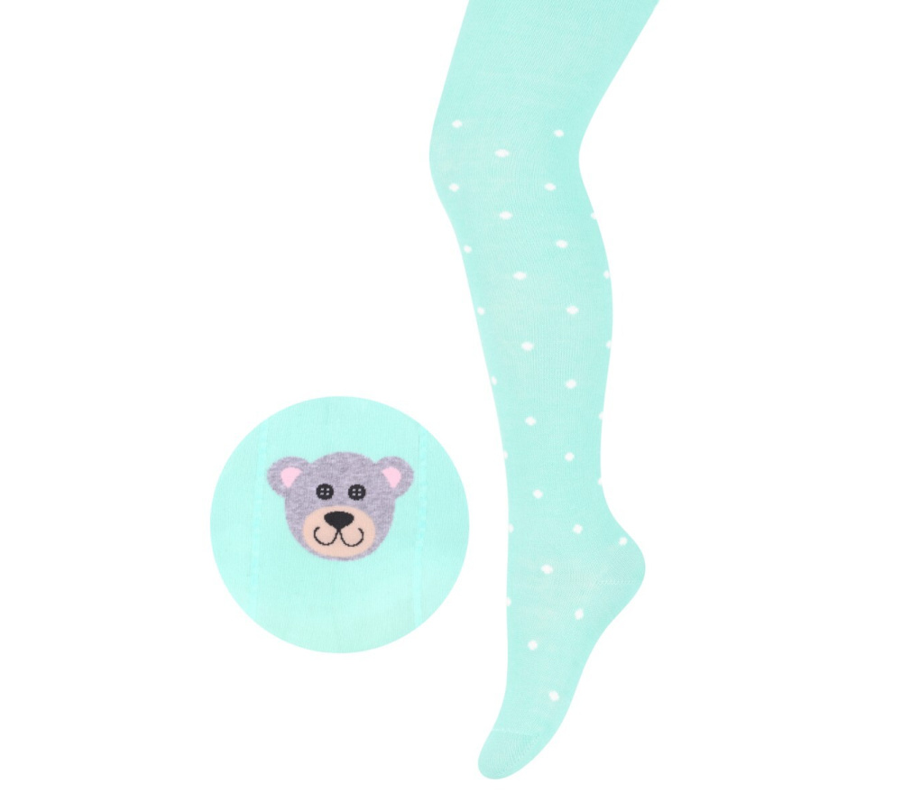 Bavlnené pančuchy pre deti - mätové s bodkami a mackom