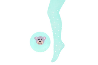 Bavlnené pančuchy pre deti - mätové s bodkami a mackom