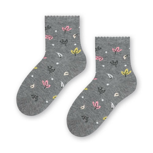 Bavlnené dievčenské ponožky s lístkami - sivé