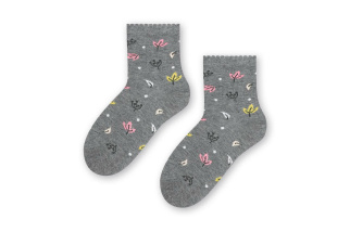 Bavlnené dievčenské ponožky s lístkami - sivé