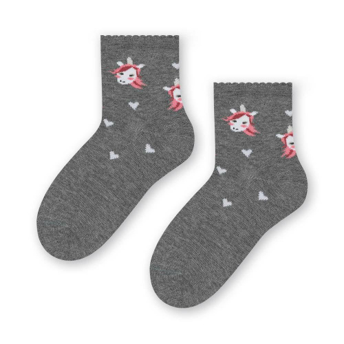 Bavlnené dievčenské ponožky s jednorožcom - sivé