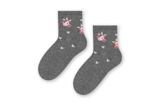 Bavlnené dievčenské ponožky s jednorožcom - sivé